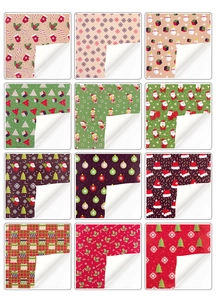 Collection of 12 festive Christmas wrapping paper patterns with Santa and snowflakes