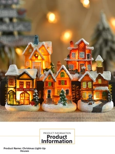 Luminous resin Christmas house miniatures with fire station and snow details