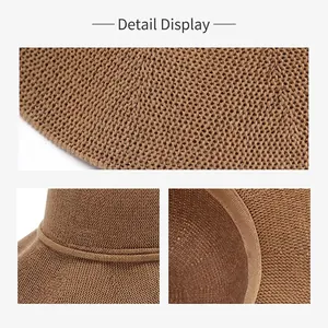 Breathable brown knitted straw sun hat for women with bow detail and sun protection