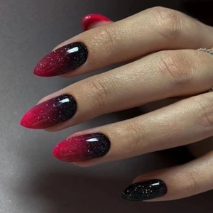 Press On Nägel Rose Rot Gradient Katzenauge Mandelform Glitzer Glänzend Abnehmbare Maniküre Kunst Damen