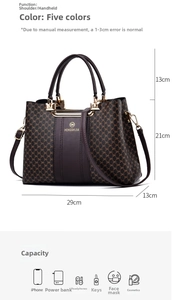 Detailed size chart of vintage brown satchel with 29x21x13cm dimensions and capacity