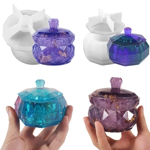 DIY Opbergdoos Siliconen Mal Geometrische Diamant Gefacetteerde Pot Met Deksel Voor Hars Gieten En Kaars Pot Maken