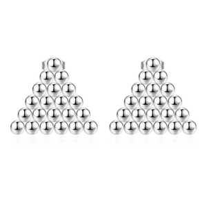 Détails des boucles d'oreilles triangles en acier argenté avec boules métalliques lisses