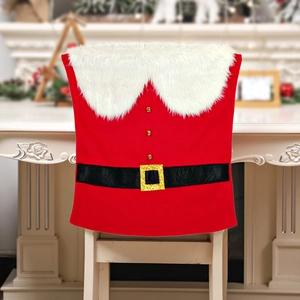 Housses De Dossier De Chaise De Noël Costume De Père Noël Tissu Peluche Rouge Blanc Décoration De Salle À Manger