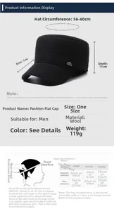 Size chart for winter fleece flat top hat with head circumference measuring guide
