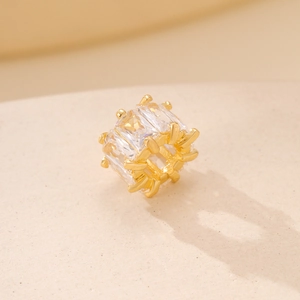 Gold plated cylindrical spacer bead with rectangular zircon inlays for DIY jewelry