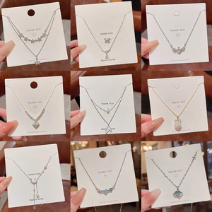 Stainless Steel Butterfly Bow Heart Pendant Necklace For Women Elegant Zircon Shell Inlaid Clavicle Chain Jewelry Accessory Gift
