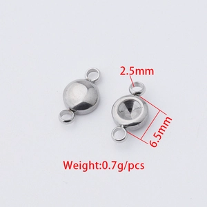 Support de pierre de naissance 6,5mm en acier inox avec doubles boucles de 2,5mm et 0,7g