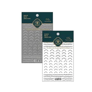 Stickers à ongles adhésifs Pro TENSOR avec motifs de lignes blanches et noires style français