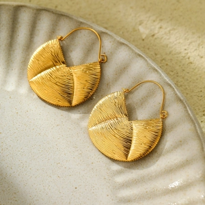 Modern 18K gold plated titanium fan earrings with textured brushed finish for women