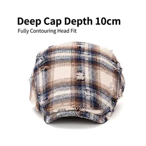 Casquette gavroche vintage à carreaux avec bords usés et profondeur de 10 cm pour adultes