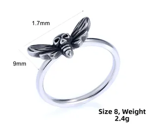 Detailed view of silver insect skull ring with 1.7mm band and 9mm height dimensions