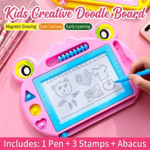 Magnetic Drawing Board Erasable Writing Tablet With Abacus And Geometric Stamps Plastic Educational Doodle Toy For Kids