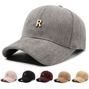 Baseball Cap Herringbone Pattern Fabric Metal Letter Logo Adjustable Curved Brim Outdoor Casual Retro Fashion Hat