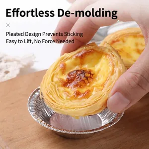 Disposable aluminum foil egg tart molds with non-stick pleated walls for baking
