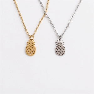 Polished hollow pineapple pendant necklace in gold and silver stainless steel finish