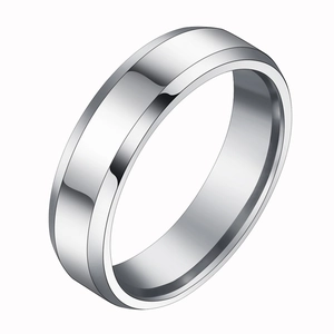 Polished 6mm silver titanium steel ring with beveled edges and minimalist metal finish