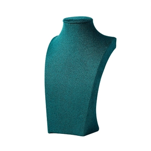 Peacock green velvet mannequin bust for necklace display and jewelry collection organizer