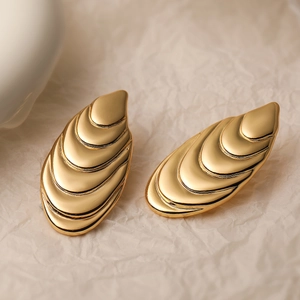 Elegant gold plated layered leaf drop earrings with polished metallic mirror finish