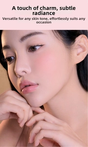 Close-up showing the natural pink blush application on cheek for a soft glowing finish