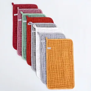 Multi-colored 6-layer organic muslin cotton burp cloths with soft bubble texture
