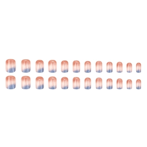 Short square press-on nails with Morandi gradient orange and blue glossy finish 24pcs
