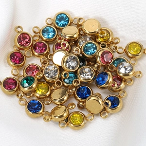 Colorful stainless steel crystal birthstone charms for DIY jewelry making with gold finish