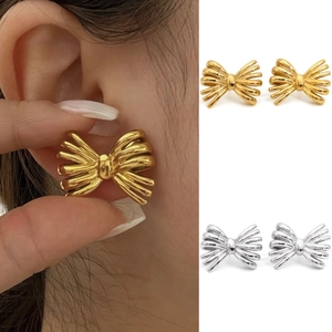 Boucles D'oreilles À Puce Nœud Papillon Acier Inoxydable Plaqué PVD Minimaliste Bijoux D'oreille Pour Femmes