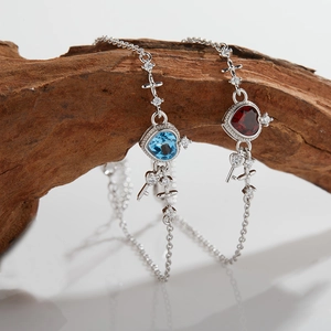 Bracelet Pendentif Cœur Clé en Argent Sterling 925 Topaze Naturelle Grenat Strass Bijoux Fins Élégants Pour Femmes