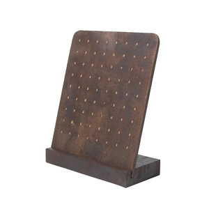 Vintage dark walnut wood earring display stand with hole array on rectangular base