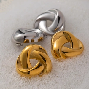 Elegant 18k gold plated stainless steel twisted earrings with vintage woven crystal design