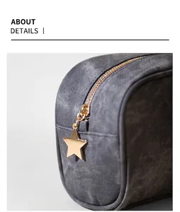 Λεπτομέρεια τσάντας από δέρμα PU με υφή denim και χρυσό φερμουάρ σε σχήμα αστεριού