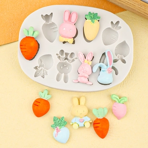Silicone fondant mold with rabbit and carrot shapes for DIY cake decorating and crafts