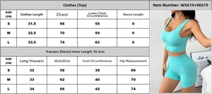 Tabella taglie per set yoga a costine senza cuciture con reggiseno e pantaloncini