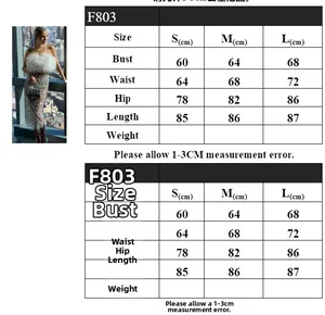 Detailed size chart for white ostrich feather sequin dress, sizes S, M, L in centimeters
