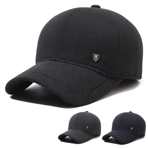Men's Winter Baseball Cap With Earflaps Warm Fleece Lined Thickened Windproof Outdoor Knitted Adjustable Cotton Hat