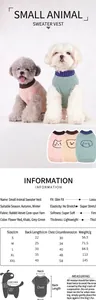 Size chart showing back length and chest measurements for the pet knit sweater vest