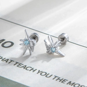 Starfish Cartilage Stud Earring Titanium Steel Copper Zircon Marine Style Light Blue Piercing Jewelry Screw Back For Women
