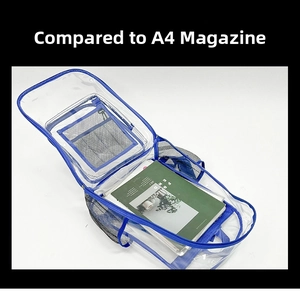 Clear PVC backpack with A4 magazine inside to show its large storage capacity