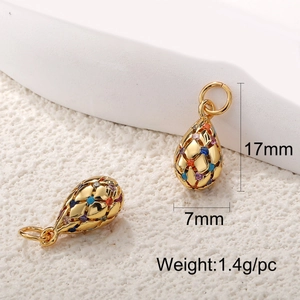 Gold hollow teardrop pendant with colorful zircons measuring 17mm by 7mm for DIY jewelry