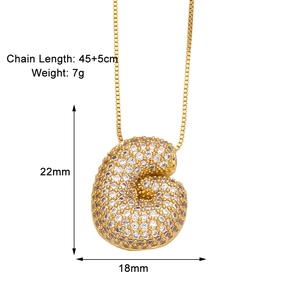 Detailed size specifications for gold-plated letter G necklace with zircon stones
