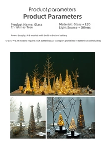 Detail of elegant glass Christmas tree with warm LED lights on dark green background