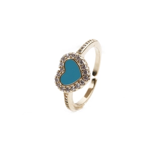 Anello a cuore regolabile placcato oro con smalto blu e zirconi cubici brillanti
