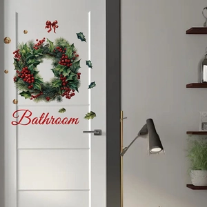 Weihnachtskranz Wandaufkleber mit Bathroom Schriftzug für die Türendekoration zu Hause
