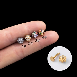 Flower Cartilage Earring Stud Stainless Steel Internal Thread Screw Lip Piercing Colorful Zircon Flat Back Helix Tragus Jewelry