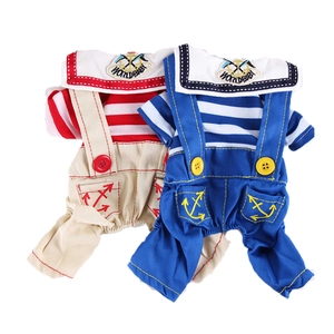 Dog sailor stripe onesies with anchor embroidery in red and blue colors, white background