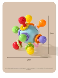 Detailed view of colorful sensory Manhattan ball with 9cm diameter for infant teething