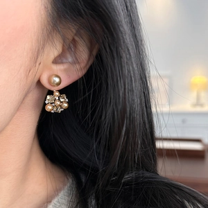 Elegant gold pearl and crystal floral earrings with vintage aesthetic for women