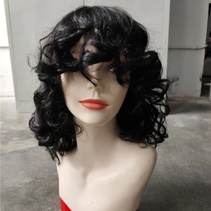 Afro kinky curly synthetic wig in black mid-length style shown on mannequin head