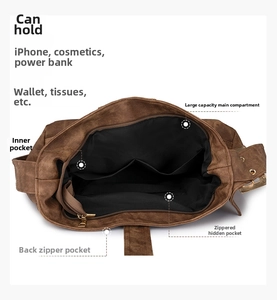 Interior layout showing spacious main pocket and multi-compartment storage in PU bag